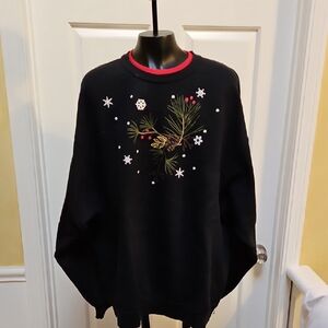 ARTISANS Vintage Black Holiday Sweatshirt with Pinecone & Snowflake Design XL